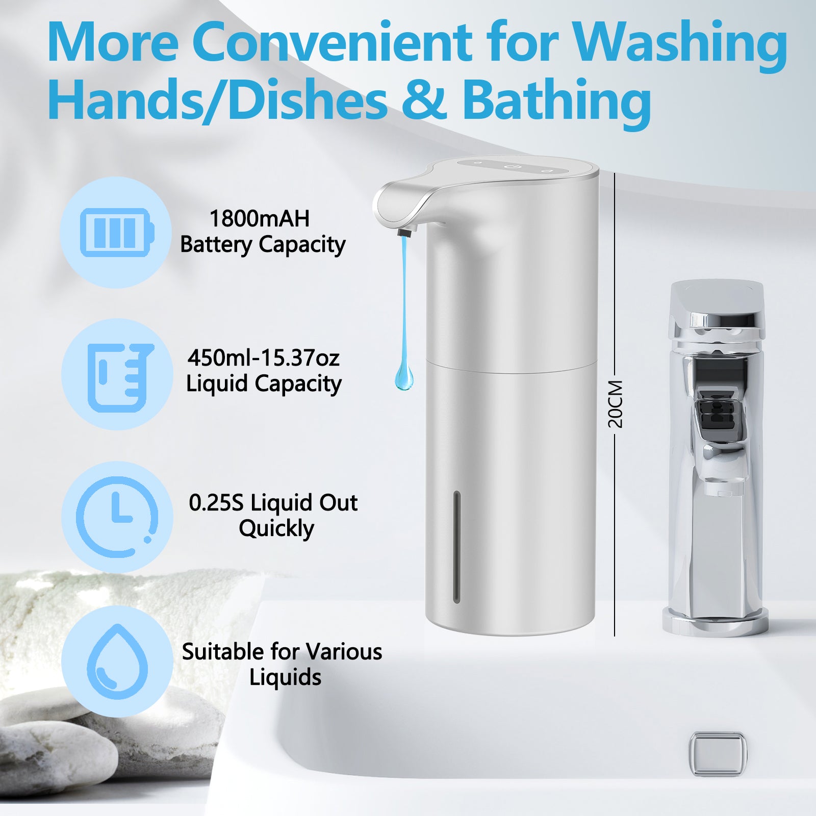 Automatic Liquid Soap Dispenser 450mL/15.37 oz (YK102/YK102B/YK102S/YK102C) for CA