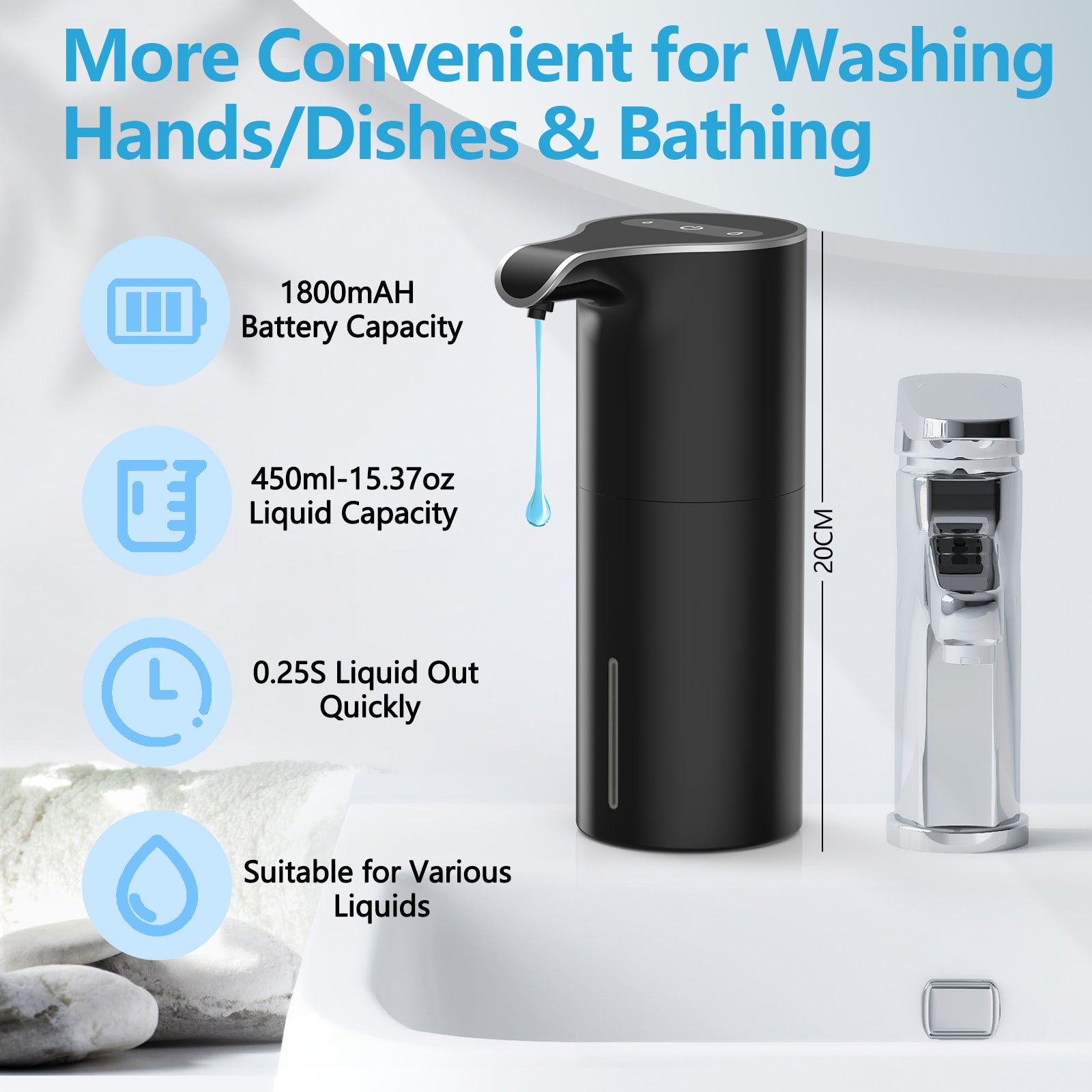 Automatic Liquid Soap Dispenser 450mL/15.37 oz (YK102/YK102B/YK102S/YK102C) for CA